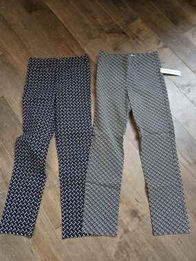 Margaret M Navy, Black & White Geometric Ponte Pants, 2 Paies, Small